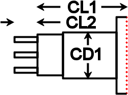 dimensional drawing of Option code 1 - End exit solder pins for customer to fit their own cable