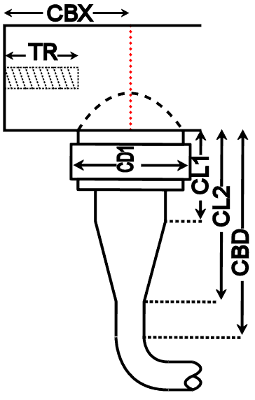 dimensional drawing of Option code 8 - Side exit fully sleeved integral cable