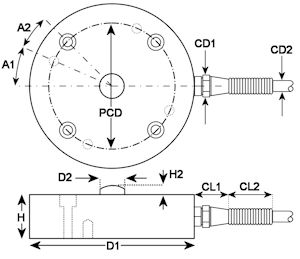 dimensional drawing of  RLC Compression Load Cell 