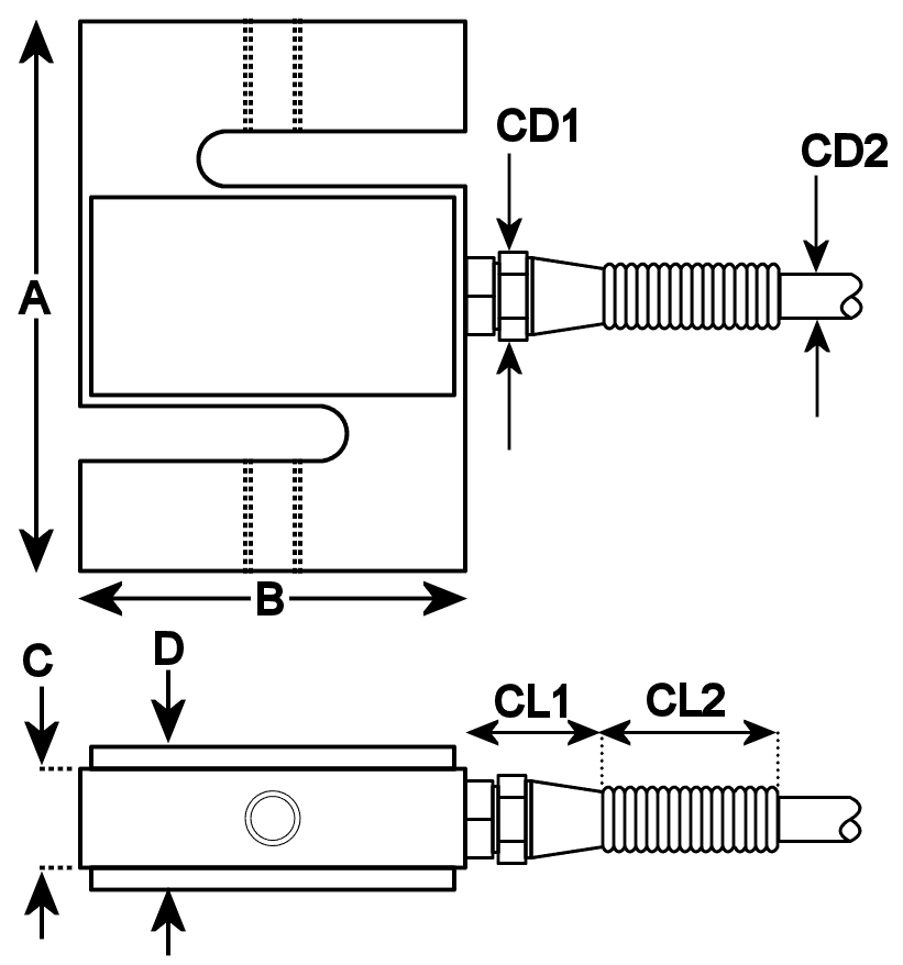dimensional drawing of  RLT Tension Load Cell 