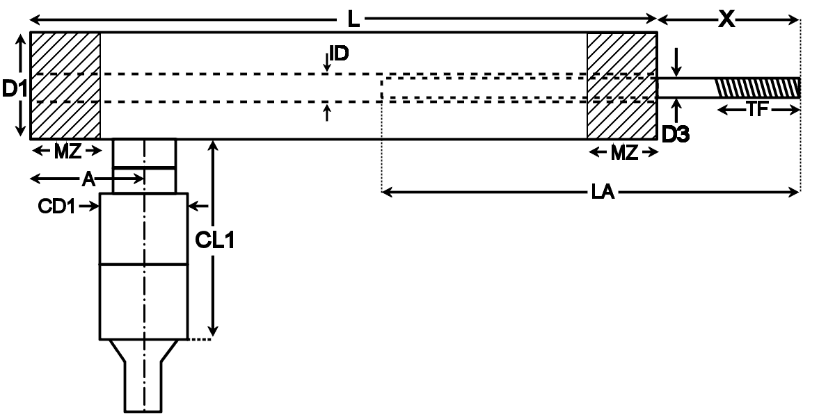 dimensional drawing of  SSA Seawater Submersible LVDT Displacement Transducer 