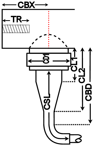 dimensional drawing of Standard cable 10 - Side exit part-sleeved integral cable