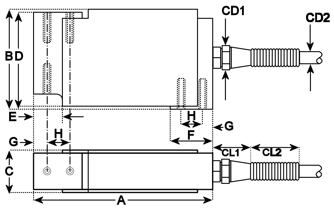 dessin dimensionnel de  RLS Capteur De Force En Compression à Point D'appui Central 