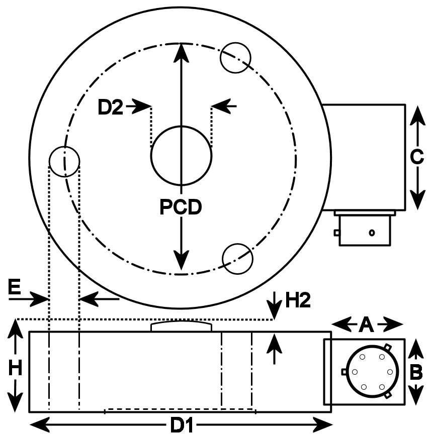 dimensional drawing of  Model  43 Compression Load Cell 