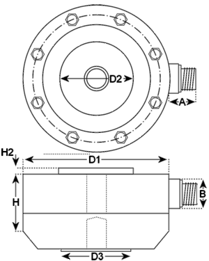 dimensional drawing of  Model  47  Tension/Compression Universal Load Cell 