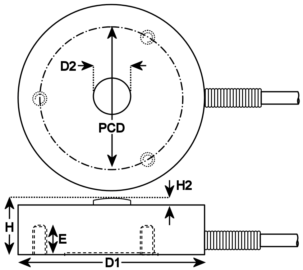 dessin dimensionnel de  Modéle  53 Capteur De Force En Compression 