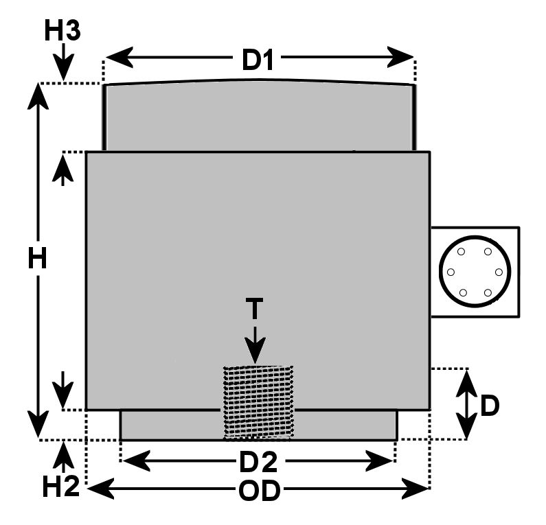 dimensional drawing of  Model  MPB Compression Load Cell 