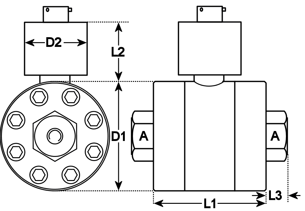dimensional drawing of  Model  A5 Wet/Wet Differential Pressure Transducer 