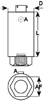 dimensional drawing of  Model  HP Pressure Transducer 