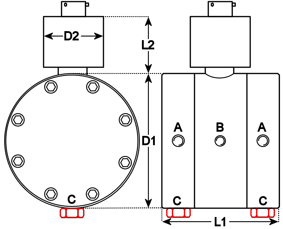 dimensional drawing of  Model  KZ Wet/Wet Differential Pressure Transducer 